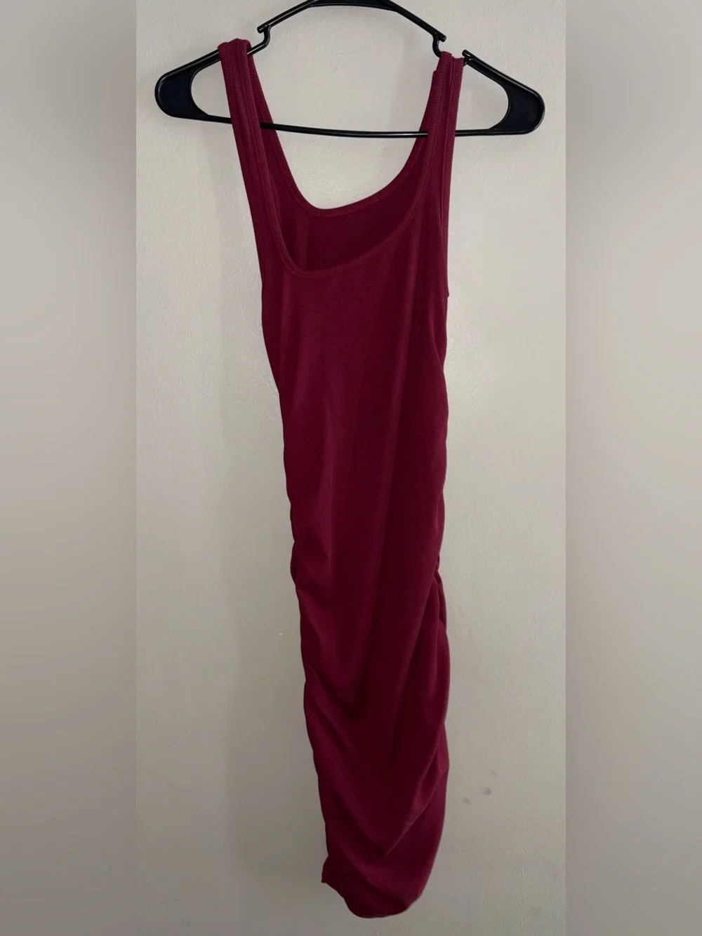 Women’s Asymmetric One-Shoulder Ribbed Dress in Burgundy - Picture 3 of 4